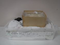 Two boxes of a quantity of vintage linen, christening gowns, lacework,