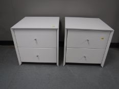 Two contemporary white two drawer bedside chests