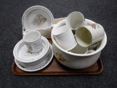A tray of Wedgwood Peter rabbit mug, Bunnykins china, commemorative mugs,