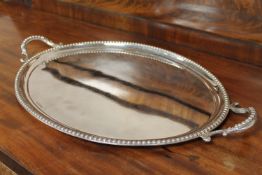 A fine quality Victorian oval silver twin-handles serving tray, maker A M, London 1865, width 62cm,