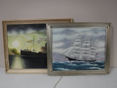 Two oils on canvas depicting boats