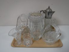 A tray of Webb crystal basket, decanter, crystal vases,