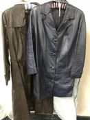 Two leather coats - brown and blue