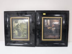 Two Edwardian prints in black frames depicting a man and a woman