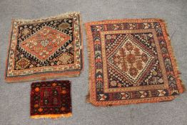 A Kashgai bagface, together with two other Persian saddlebag rugs, late 19th century,