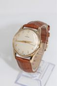 A Gents 9ct gold Omega centre seconds wristwatch, circa 1963, silvered dial with Arabic numerals,
