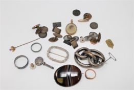 A Victorian gold mounted pendant together with vintage cufflinks, Victorian brooch,
