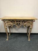 A Regency carved pine console table, with sienna marble top,