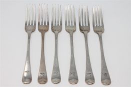 A set of six Victorian Hanoverian pattern silver dessert forks, Christian John Reid, Newcastle 1876,