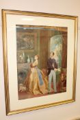 Twentieth century school, Victoria and Albert in palace interior, watercolour, 54cm by 69cm.