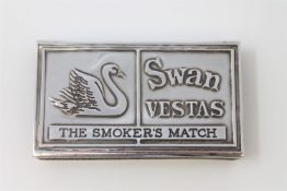 A novelty silver matchbox holder in the form of a Bryant & May Ltd Swan Vesta match box,