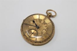 An 18ct gold open faced key wound pocket watch,