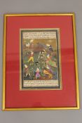 Indian School (late 19th/early 20th century), a framed manuscript page depicting a hunt,