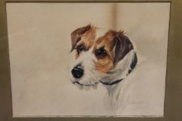Rueben Ward Binks (1880-1950), Portrait study of a terrier, watercolour, signed and dated 1914,
