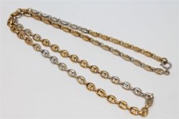 An 18ct gold two-tone chain-link necklace, length 60cm, 54.6g.