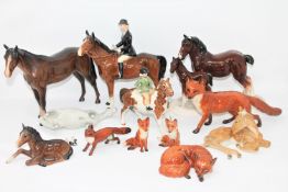 A group of Beswick and similar figures to include; Beswick Girl on Skewbald pony 1499 (a/f),