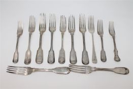 A group of twelve Victorian silver forks, various dates, patterns and makers, 941g gross (12).