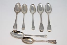 A group of seven various Georgian and later silver table/dessert spoons, various dates and makers,