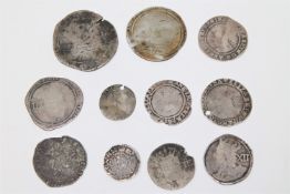 A group of ten Elizabeth I and later silver coins, together with a Medieval silver coin.