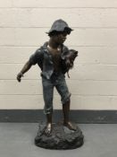 A patinated bronze statue / fountain - Fishing Boy