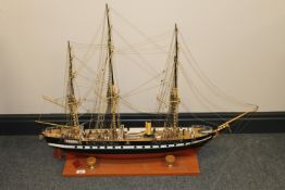 A good scratch-built pond-yacht modelled as a three-masted frigate, length 102cm,