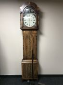 A 19th century longcase clock with painted dial by Clark of Morpeth, with pendulum and two weights,