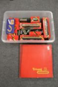 A Tri-ang OO gauge R135 Wagon set (part), together with Hornby LNER coaches, rolling stock,