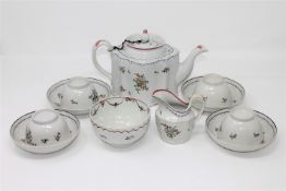 A Newhall porcelain teapot and cover, circa 1790, of commode form, puce mark to underside,