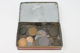 A collection of copper coins - mostly 18th and 19th century, 1876 Hong Kong Cent, tokens etc.