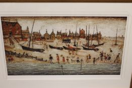 After Laurence Stephen Lowry RA (1887-1976), The Beach, colour print, limited edition,