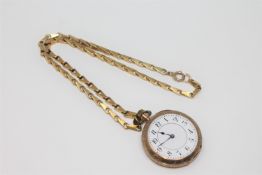 An 18ct gold fancy link chain, 24.9g, together with a small fob watch with 14ct gold case.