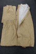 A high quality vintage set of three gold Damask interlined curtains,