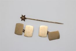 A pair of 9ct gold cufflinks, 5.3g, together with a Victorian stick pin.