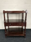 A three tier dumb waiter, fitted two drawers, width 78cm.