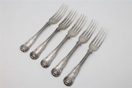 A set of five Georgian silver dessert forks, Sarah & John William Blake, London 1819,