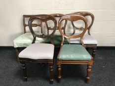 Five 19th century mahogany dining chairs.