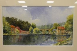 Eric Thompson (contemporary), A bridge over the River Wear, Durham, watercolour, signed,
