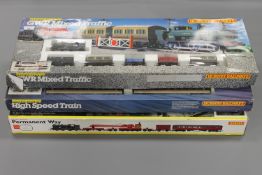 Three Hornby Railways Train sets - GWR mixed traffic, High Speed Electric Train and Permanent Way,
