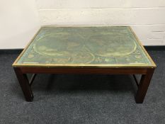 A mid 20th century brass bound map top coffee table, length 117cm.