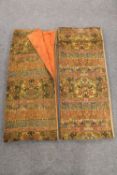 A pair of 19th century French tapestry curtains with gold metal thread, each 256cm by 117cm.