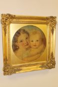 19th century school, a portrait of two sisters, oil, 33cm.