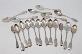 Eighteen Georgian and later silver teaspoons, various dates and makers, 372g.