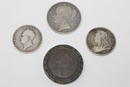 A George IV half crown 1825, together with a 'cartwheel' two pence, a Victorian half crown 1893,