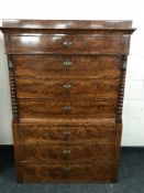 A 19th century flame mahogany seven drawer chest, width 100cm.