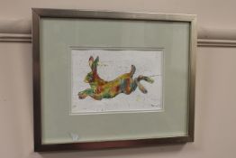 Louise Macleod (British Contemporary), Psychedelic hare, watercolour, signed and dated 2012,