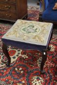 A mahogany tapestry upholstered stool on cabriole legs, in the 18th century style, width 51cm.