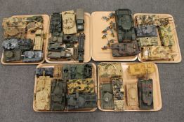 A large collection of military model tanks and vehicles.