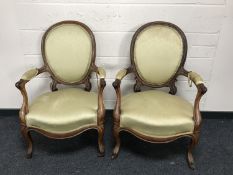 A pair of Victorian mahogany armchairs, width 65cm.