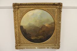 Edward Train (19th Century), Highland landscape, oil on canvas, 54 cm diameter.