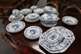 Fifty five pieces of Copeland Spode New Stone pattern blue and white dinner ware.